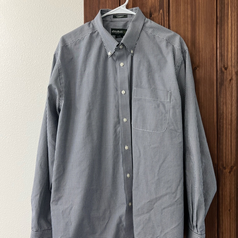 Eddie Bauer Navy and White Checkered Shirt